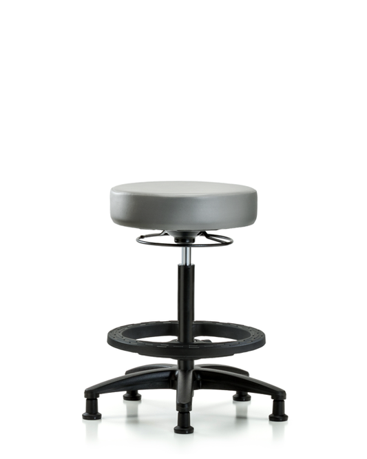 Blue Ridge Ergonomics VHBSO-RG-BF-RG-8840 Rutledge Vinyl Stool without Back - High Bench Height with Black Foot Ring & Stationary Glides in Sterling Supernova™ Vinyl
