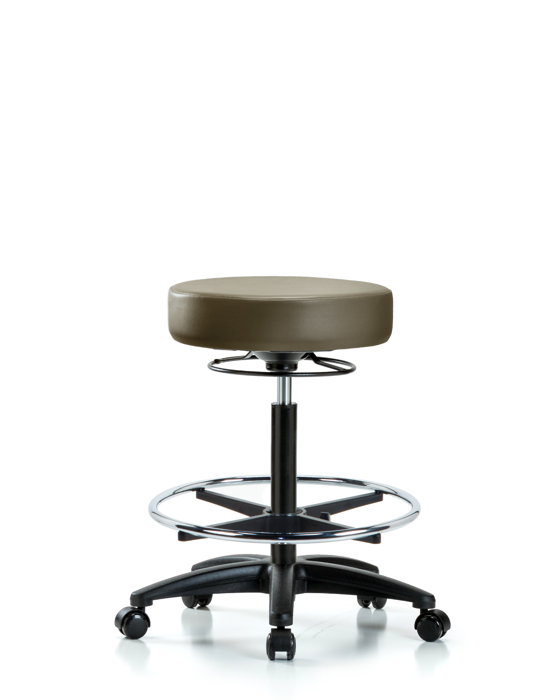 Blue Ridge Ergonomics VHBSO-RG-CF-RC-8809 Rutledge Vinyl Stool without Back - High Bench Height with Chrome Foot Ring & Casters in Taupe Supernova™ Vinyl