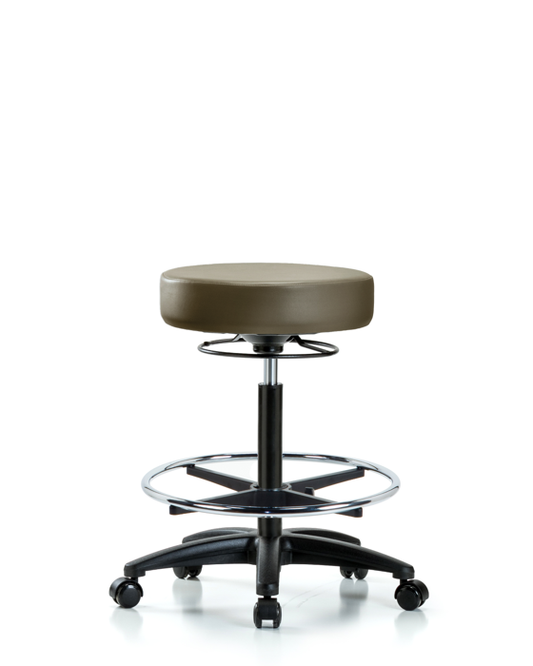 Blue Ridge Ergonomics VHBSO-RG-CF-RC-8809 Rutledge Vinyl Stool without Back - High Bench Height with Chrome Foot Ring & Casters in Taupe Supernova™ Vinyl