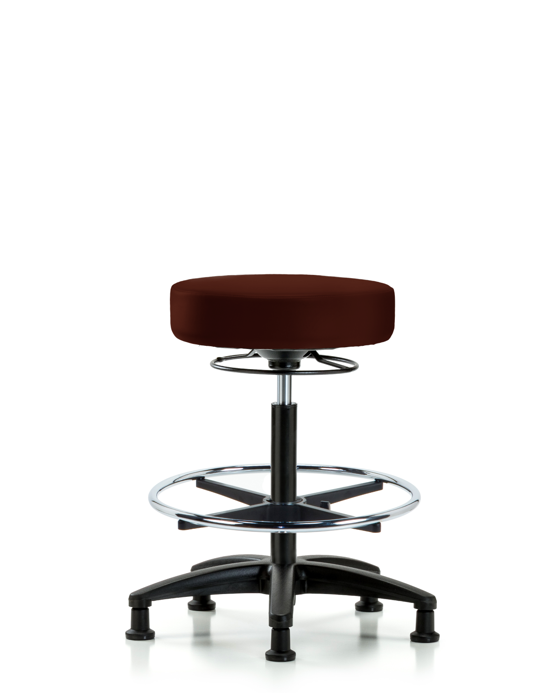 Blue Ridge Ergonomics VHBSO-RG-CF-RG-8546 Rutledge Vinyl Stool without Back - High Bench Height with Chrome Foot Ring & Stationary Glides in Colonial Blue Trailblazer™ Vinyl