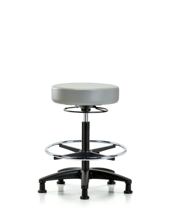 Blue Ridge Ergonomics VHBSO-RG-CF-RG-8567 Rutledge Vinyl Stool without Back - High Bench Height with Chrome Foot Ring & Stationary Glides in Dove Trailblazer™ Vinyl