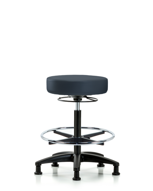 Blue Ridge Ergonomics VHBSO-RG-CF-RG-8582 Rutledge Vinyl Stool without Back - High Bench Height with Chrome Foot Ring & Stationary Glides in Imperial Blue Trailblazer™ Vinyl