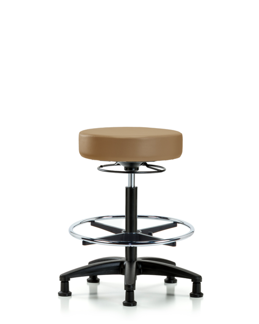 Blue Ridge Ergonomics VHBSO-RG-CF-RG-8584 Rutledge Vinyl Stool without Back - High Bench Height with Chrome Foot Ring & Stationary Glides in Taupe Trailblazer™ Vinyl