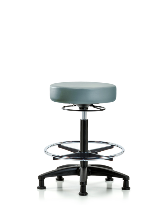 Blue Ridge Ergonomics VHBSO-RG-CF-RG-8822 Rutledge Vinyl Stool without Back - High Bench Height with Chrome Foot Ring & Stationary Glides in Storm Supernova™ Vinyl