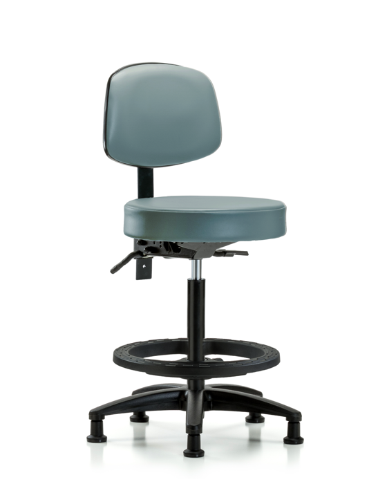 Blue Ridge Ergonomics VHBST-RG-T0-BF-RG-8822 Rutledge Vinyl Stool with Back - High Bench Height with Black Foot Ring & Stationary Glides in Storm Supernova™ Vinyl