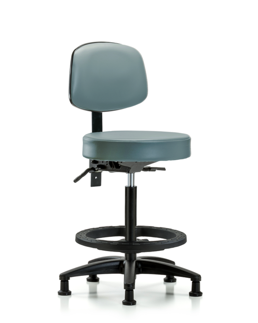 Blue Ridge Ergonomics VHBST-RG-T0-BF-RG-8822 Rutledge Vinyl Stool with Back - High Bench Height with Black Foot Ring & Stationary Glides in Storm Supernova™ Vinyl