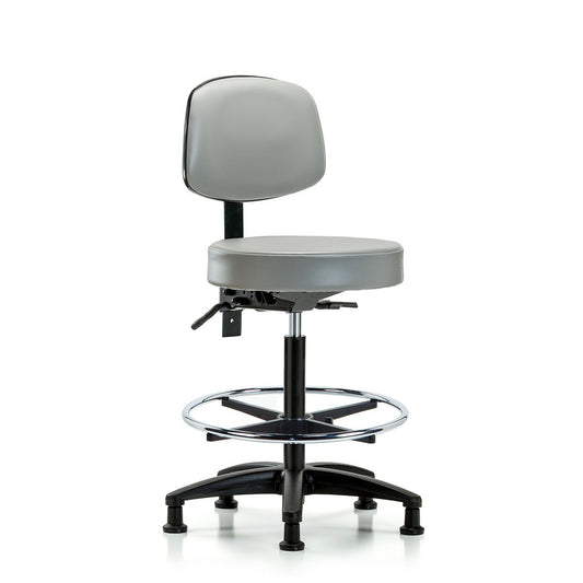 Blue Ridge Ergonomics VHBST-RG-T0-CF-RG-8567 Rutledge Vinyl Stool with Back - High Bench Height with Chrome Foot Ring & Stationary Glides in Dove Trailblazer™ Vinyl