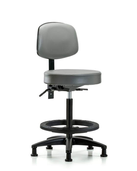 Blue Ridge Ergonomics VHBST-RG-T1-BF-RG-8840 Rutledge Vinyl Stool with Back - High Bench Height with Seat Tilt, Black Foot Ring, & Stationary Glides in Sterling Supernova™ Vinyl