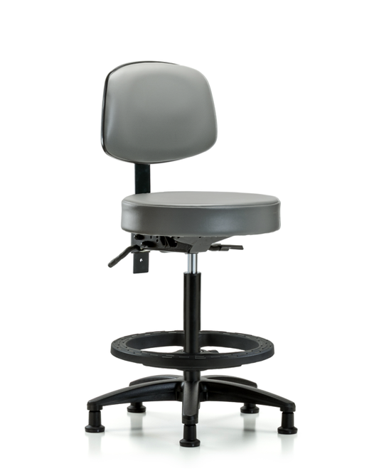 Blue Ridge Ergonomics VHBST-RG-T1-BF-RG-8840 Rutledge Vinyl Stool with Back - High Bench Height with Seat Tilt, Black Foot Ring, & Stationary Glides in Sterling Supernova™ Vinyl