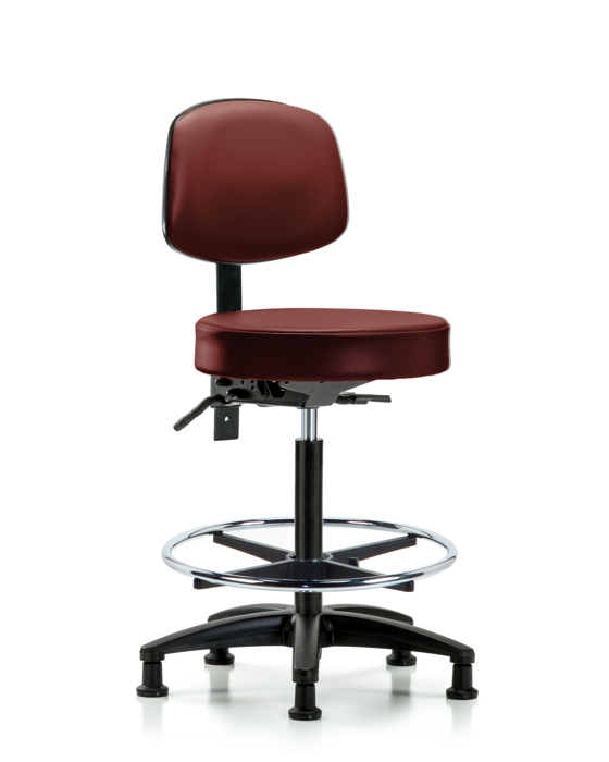 Blue Ridge Ergonomics VHBST-RG-T1-CF-RG-8815 Rutledge Vinyl Stool with Back - High Bench Height with Seat Tilt, Chrome Foot Ring, & Stationary Glides in Borscht Supernova™ Vinyl