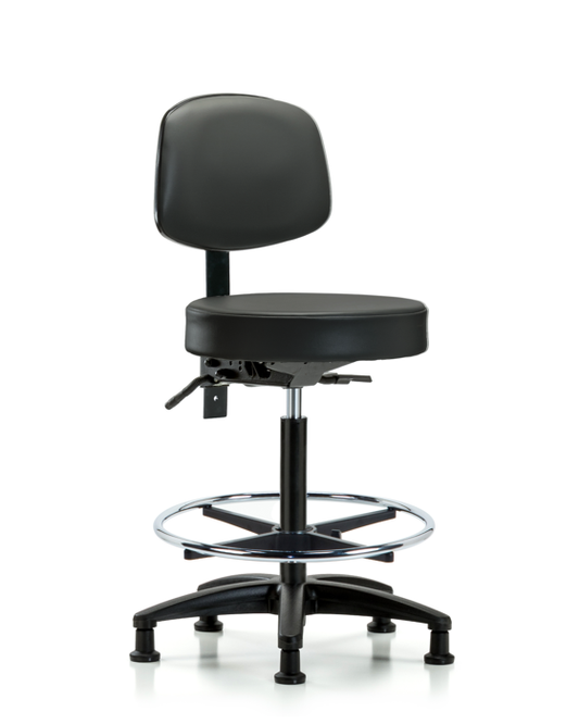 Blue Ridge Ergonomics VHBST-RG-T1-CF-RG-8823 Rutledge Vinyl Stool with Back - High Bench Height with Seat Tilt, Chrome Foot Ring, & Stationary Glides in Carbon Supernova™ Vinyl
