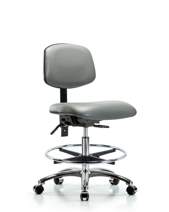Blue Ridge Ergonomics VMBCH-CR-T0-A0-CF-CC-8840 Rutledge Vinyl Chair Chrome - Medium Bench Height with Chrome Foot Ring & Casters in Sterling Supernova™ Vinyl