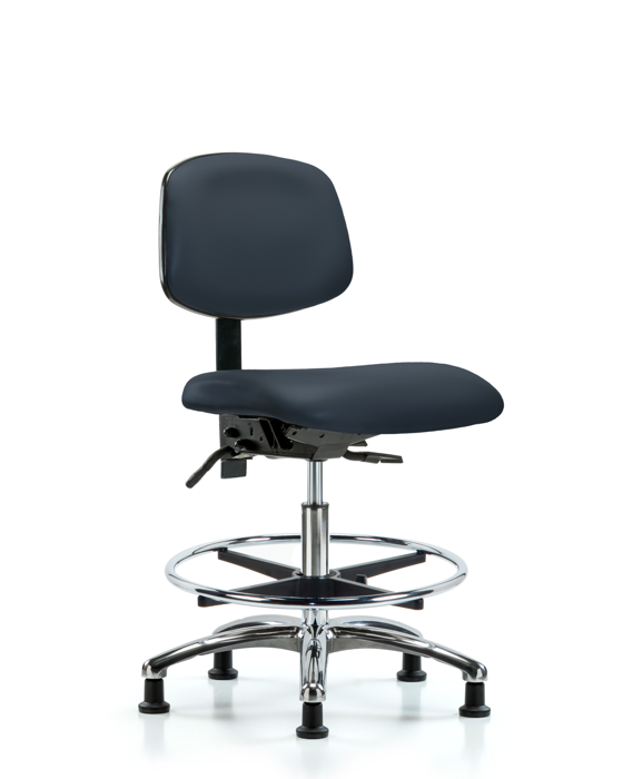 Blue Ridge Ergonomics VMBCH-CR-T0-A0-CF-RG-8582 Rutledge Vinyl Chair Chrome - Medium Bench Height with Chrome Foot Ring & Stationary Glides in Imperial Blue Trailblazer™ Vinyl