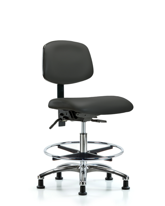 Blue Ridge Ergonomics VMBCH-CR-T0-A0-CF-RG-8605 Rutledge Vinyl Chair Chrome - Medium Bench Height with Chrome Foot Ring & Stationary Glides in Charcoal Trailblazer™ Vinyl