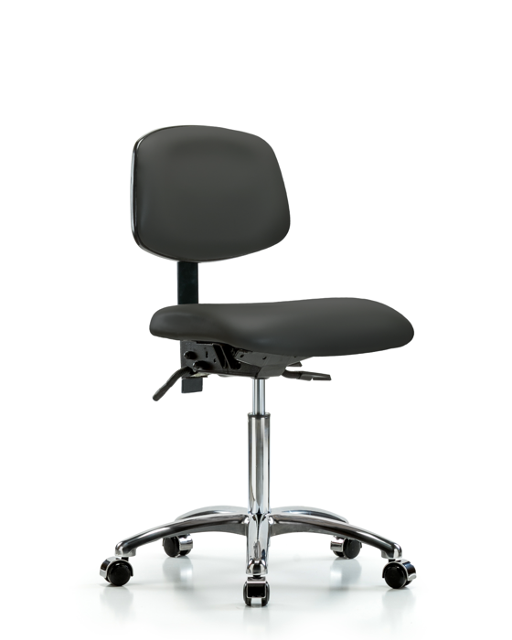 Blue Ridge Ergonomics VMBCH-CR-T0-A0-NF-CC-8605 Rutledge Vinyl Chair Chrome - Medium Bench Height with Casters in Charcoal Trailblazer™ Vinyl