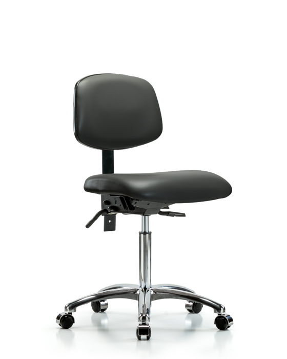 Blue Ridge Ergonomics VMBCH-CR-T0-A0-NF-CC-8823 Rutledge Vinyl Chair Chrome - Medium Bench Height with Casters in Carbon Supernova™ Vinyl