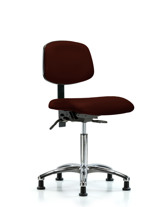 Blue Ridge Ergonomics VMBCH-CR-T0-A0-NF-RG-8569 Rutledge Vinyl Chair Chrome - Medium Bench Height with Stationary Glides in Burgundy Trailblazer™ Vinyl