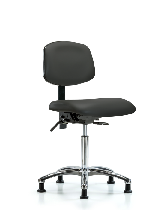 Blue Ridge Ergonomics VMBCH-CR-T0-A0-NF-RG-8605 Rutledge Vinyl Chair Chrome - Medium Bench Height with Stationary Glides in Charcoal Trailblazer™ Vinyl