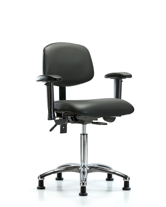 Blue Ridge Ergonomics VMBCH-CR-T0-A1-NF-RG-8823 Rutledge Vinyl Chair Chrome - Medium Bench Height with Adjustable Arms & Stationary Glides in Carbon Supernova™ Vinyl
