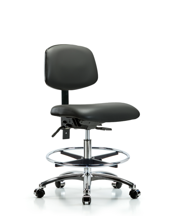Blue Ridge Ergonomics VMBCH-CR-T1-A0-CF-CC-8823 Rutledge Vinyl Chair Chrome - Medium Bench Height with Seat Tilt, Chrome Foot Ring, & Casters in Carbon Supernova™ Vinyl