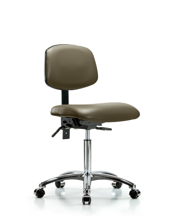 Blue Ridge Ergonomics VMBCH-CR-T1-A0-NF-CC-8809 Rutledge Vinyl Chair Chrome - Medium Bench Height with Seat Tilt & Casters in Taupe Supernova™ Vinyl