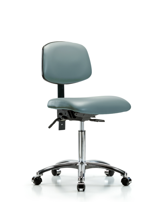 Blue Ridge Ergonomics VMBCH-CR-T1-A0-NF-CC-8822 Rutledge Vinyl Chair Chrome - Medium Bench Height with Seat Tilt & Casters in Storm Supernova™ Vinyl