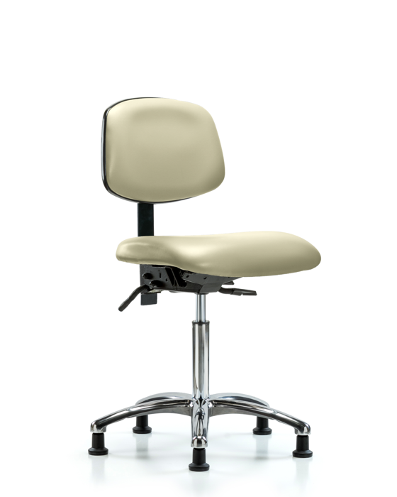 Blue Ridge Ergonomics VMBCH-CR-T1-A0-NF-RG-8501 Rutledge Vinyl Chair Chrome - Medium Bench Height with Seat Tilt & Stationary Glides in Adobe White Trailblazer™ Vinyl