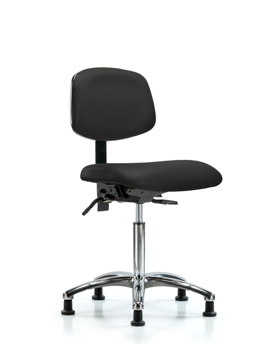 Blue Ridge Ergonomics VMBCH-CR-T1-A0-NF-RG-8540 Rutledge Vinyl Chair Chrome - Medium Bench Height with Seat Tilt & Stationary Glides in Black Trailblazer™ Vinyl
