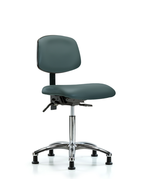 Blue Ridge Ergonomics VMBCH-CR-T1-A0-NF-RG-8546 Rutledge Vinyl Chair Chrome - Medium Bench Height with Seat Tilt & Stationary Glides in Colonial Blue Trailblazer™ Vinyl