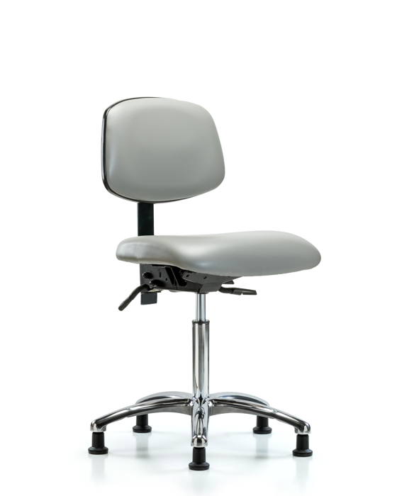 Blue Ridge Ergonomics VMBCH-CR-T1-A0-NF-RG-8567 Rutledge Vinyl Chair Chrome - Medium Bench Height with Seat Tilt & Stationary Glides in Dove Trailblazer™ Vinyl