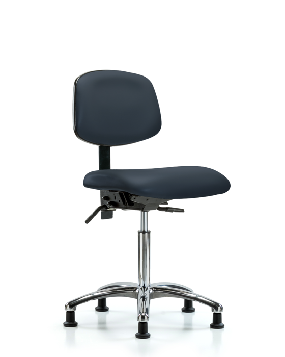 Blue Ridge Ergonomics VMBCH-CR-T1-A0-NF-RG-8582 Rutledge Vinyl Chair Chrome - Medium Bench Height with Seat Tilt & Stationary Glides in Imperial Blue Trailblazer™ Vinyl