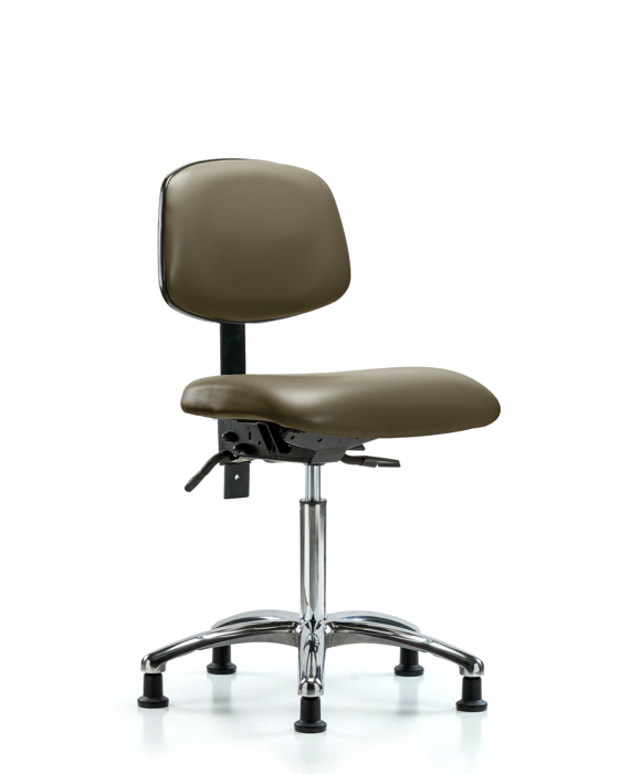 Blue Ridge Ergonomics VMBCH-CR-T1-A0-NF-RG-8809 Rutledge Vinyl Chair Chrome - Medium Bench Height with Seat Tilt & Stationary Glides in Taupe Supernova™ Vinyl