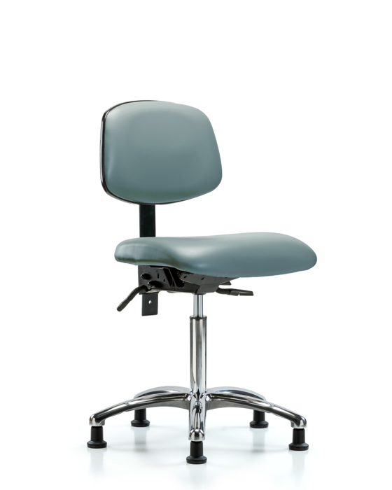 Blue Ridge Ergonomics VMBCH-CR-T1-A0-NF-RG-8822 Rutledge Vinyl Chair Chrome - Medium Bench Height with Seat Tilt & Stationary Glides in Storm Supernova™ Vinyl