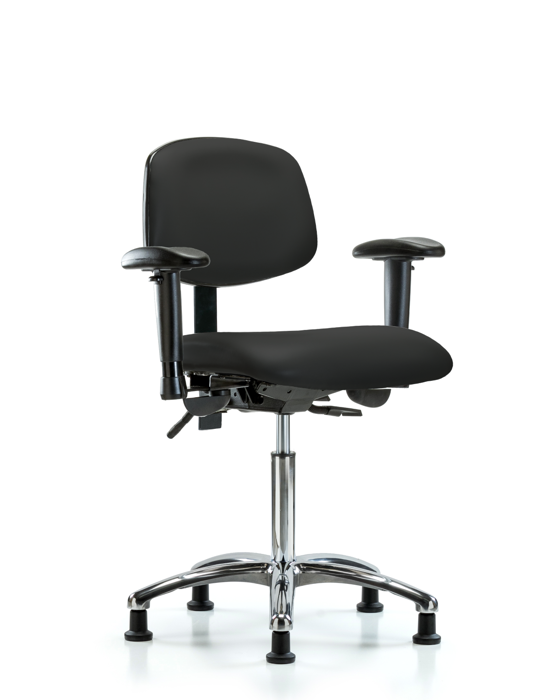 Blue Ridge Ergonomics VMBCH-CR-T1-A1-NF-RG-8540 Rutledge Vinyl Chair Chrome - Medium Bench Height with Seat Tilt, Adjustable Arms, & Stationary Glides in Black Trailblazer™ Vinyl