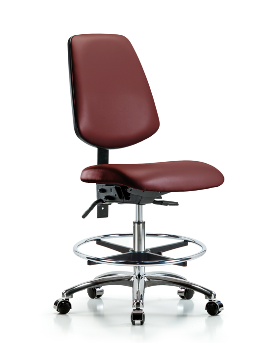Blue Ridge Ergonomics VMBCH-MB-CR-T0-A0-CF-CC-8815 Rutledge Vinyl Chair Chrome - Medium Bench Height with Medium Back, Chrome Foot Ring, & Casters in Borscht Supernova™ Vinyl