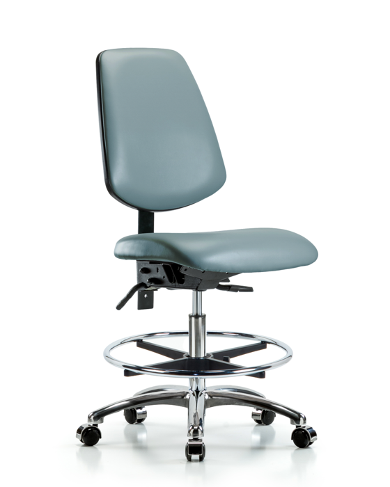 Blue Ridge Ergonomics VMBCH-MB-CR-T0-A0-CF-CC-8822 Rutledge Vinyl Chair Chrome - Medium Bench Height with Medium Back, Chrome Foot Ring, & Casters in Storm Supernova™ Vinyl