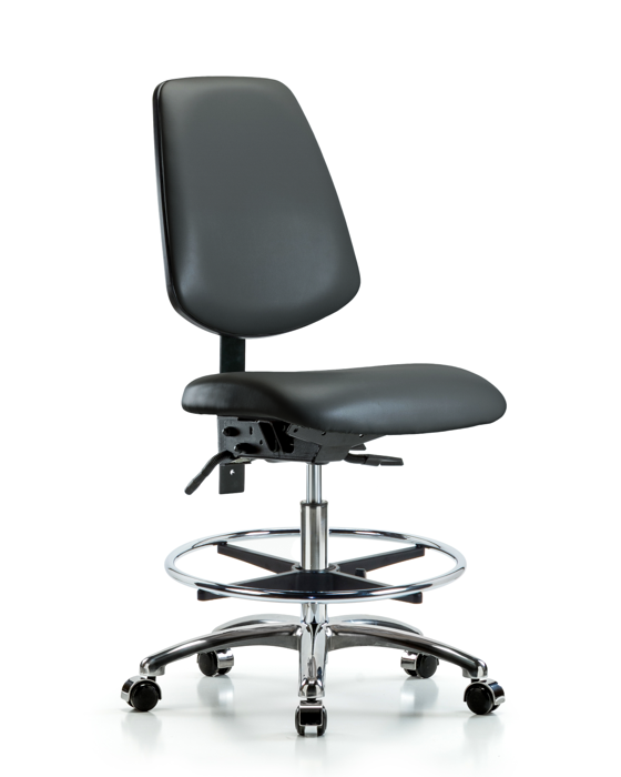 Blue Ridge Ergonomics VMBCH-MB-CR-T0-A0-CF-CC-8823 Rutledge Vinyl Chair Chrome - Medium Bench Height with Medium Back, Chrome Foot Ring, & Casters in Carbon Supernova™ Vinyl
