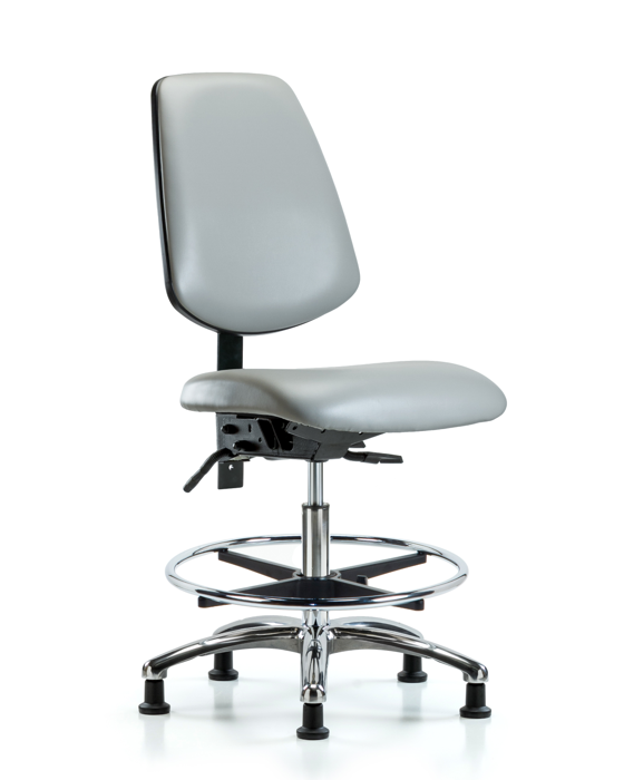 Blue Ridge Ergonomics VMBCH-MB-CR-T0-A0-CF-RG-8567 Rutledge Vinyl Chair Chrome - Medium Bench Height with Medium Back, Chrome Foot Ring, & Stationary Glides in Dove Trailblazer™ Vinyl