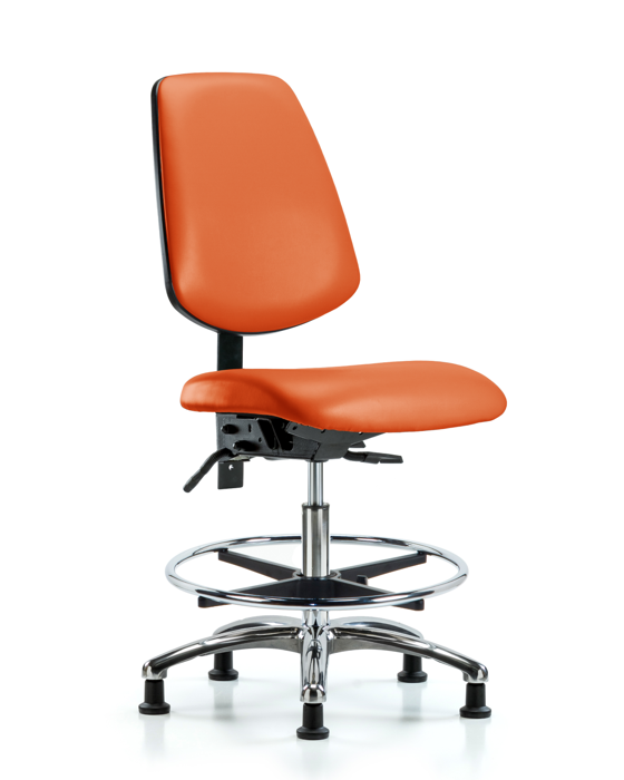 Blue Ridge Ergonomics VMBCH-MB-CR-T0-A0-CF-RG-8613 Rutledge Vinyl Chair Chrome - Medium Bench Height with Medium Back, Chrome Foot Ring, & Stationary Glides in Orange Kist Trailblazer™ Vinyl