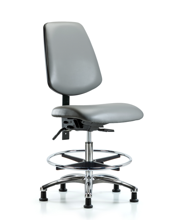 Blue Ridge Ergonomics VMBCH-MB-CR-T0-A0-CF-RG-8840 Rutledge Vinyl Chair Chrome - Medium Bench Height with Medium Back, Chrome Foot Ring, & Stationary Glides in Sterling Supernova™ Vinyl