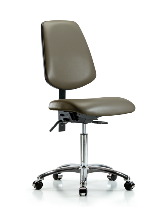 Blue Ridge Ergonomics VMBCH-MB-CR-T0-A0-NF-CC-8809 Rutledge Vinyl Chair Chrome - Medium Bench Height with Medium Back & Casters in Taupe Supernova™ Vinyl