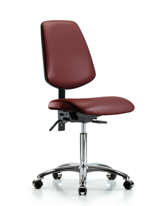 Blue Ridge Ergonomics VMBCH-MB-CR-T0-A0-NF-CC-8815 Rutledge Vinyl Chair Chrome - Medium Bench Height with Medium Back & Casters in Borscht Supernova™ Vinyl