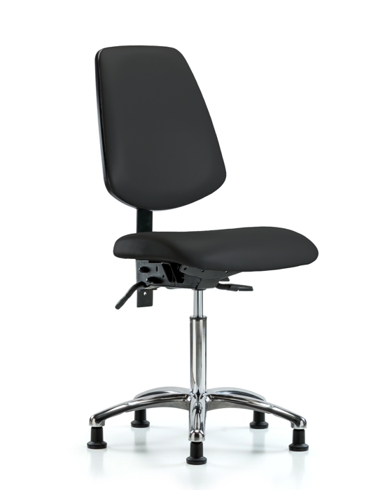 Blue Ridge Ergonomics VMBCH-MB-CR-T0-A0-NF-RG-8540 Rutledge Vinyl Chair Chrome - Medium Bench Height with Medium Back & Stationary Glides in Black Trailblazer™ Vinyl