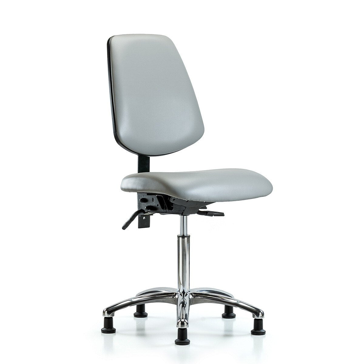 Blue Ridge Ergonomics VMBCH-MB-CR-T0-A0-NF-RG-8567 Rutledge Vinyl Chair Chrome - Medium Bench Height with Medium Back & Stationary Glides in Dove Trailblazer™ Vinyl