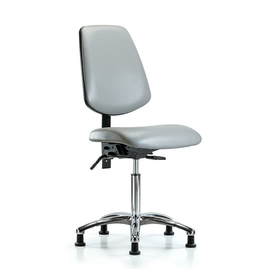 Blue Ridge Ergonomics VMBCH-MB-CR-T0-A0-NF-RG-8567 Rutledge Vinyl Chair Chrome - Medium Bench Height with Medium Back & Stationary Glides in Dove Trailblazer™ Vinyl