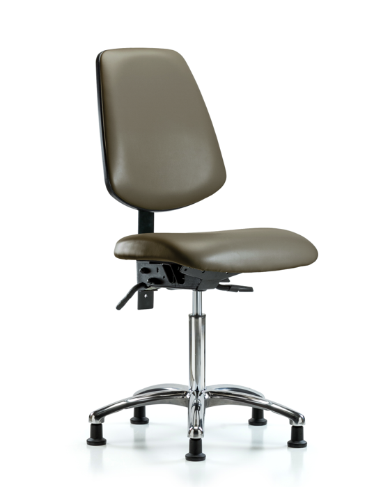 Blue Ridge Ergonomics VMBCH-MB-CR-T0-A0-NF-RG-8809 Rutledge Vinyl Chair Chrome - Medium Bench Height with Medium Back & Stationary Glides in Taupe Supernova™ Vinyl