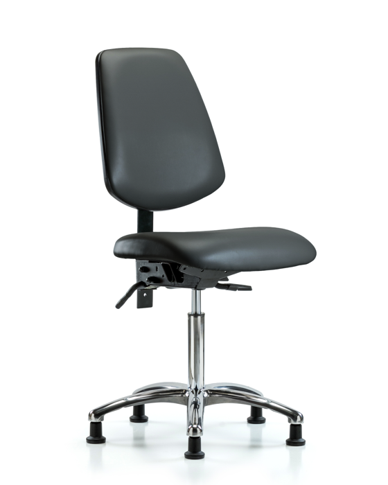 Blue Ridge Ergonomics VMBCH-MB-CR-T0-A0-NF-RG-8823 Rutledge Vinyl Chair Chrome - Medium Bench Height with Medium Back & Stationary Glides in Carbon Supernova™ Vinyl