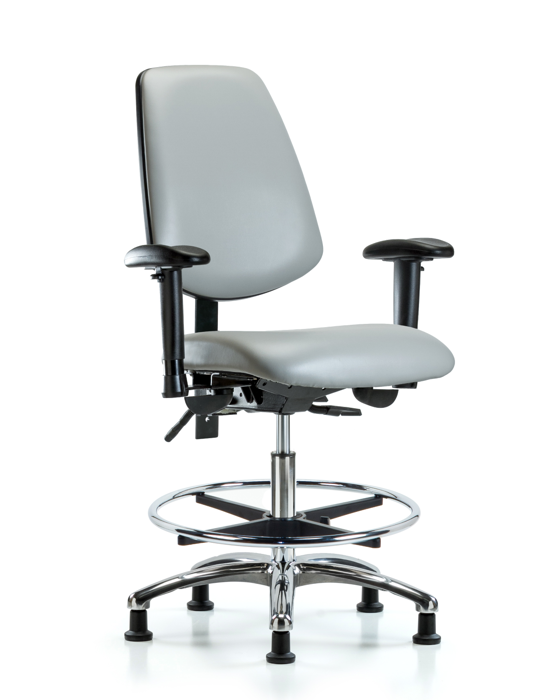 Blue Ridge Ergonomics VMBCH-MB-CR-T0-A1-CF-RG-8567 Rutledge Vinyl Chair Chrome - Medium Bench Height with Medium Back, Adjustable Arms, Chrome Foot Ring, & Stationary Glides in Dove Trailblazer™ Vinyl