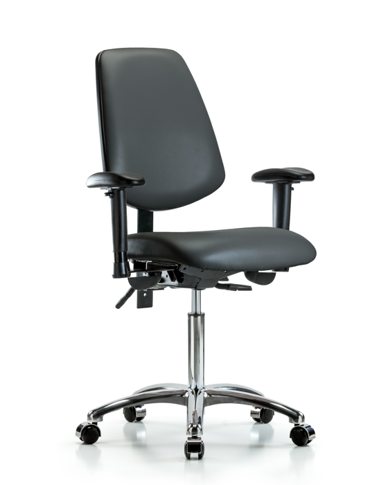 Blue Ridge Ergonomics VMBCH-MB-CR-T0-A1-NF-CC-8823 Rutledge Vinyl Chair Chrome - Medium Bench Height with Medium Back, Adjustable Arms, & Casters in Carbon Supernova™ Vinyl
