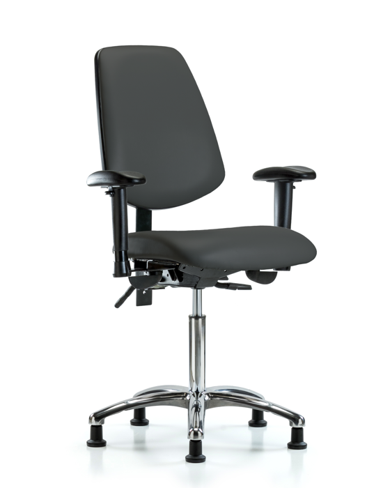 Blue Ridge Ergonomics VMBCH-MB-CR-T0-A1-NF-RG-8605 Rutledge Vinyl Chair Chrome - Medium Bench Height with Medium Back, Adjustable Arms, & Stationary Glides in Charcoal Trailblazer™ Vinyl